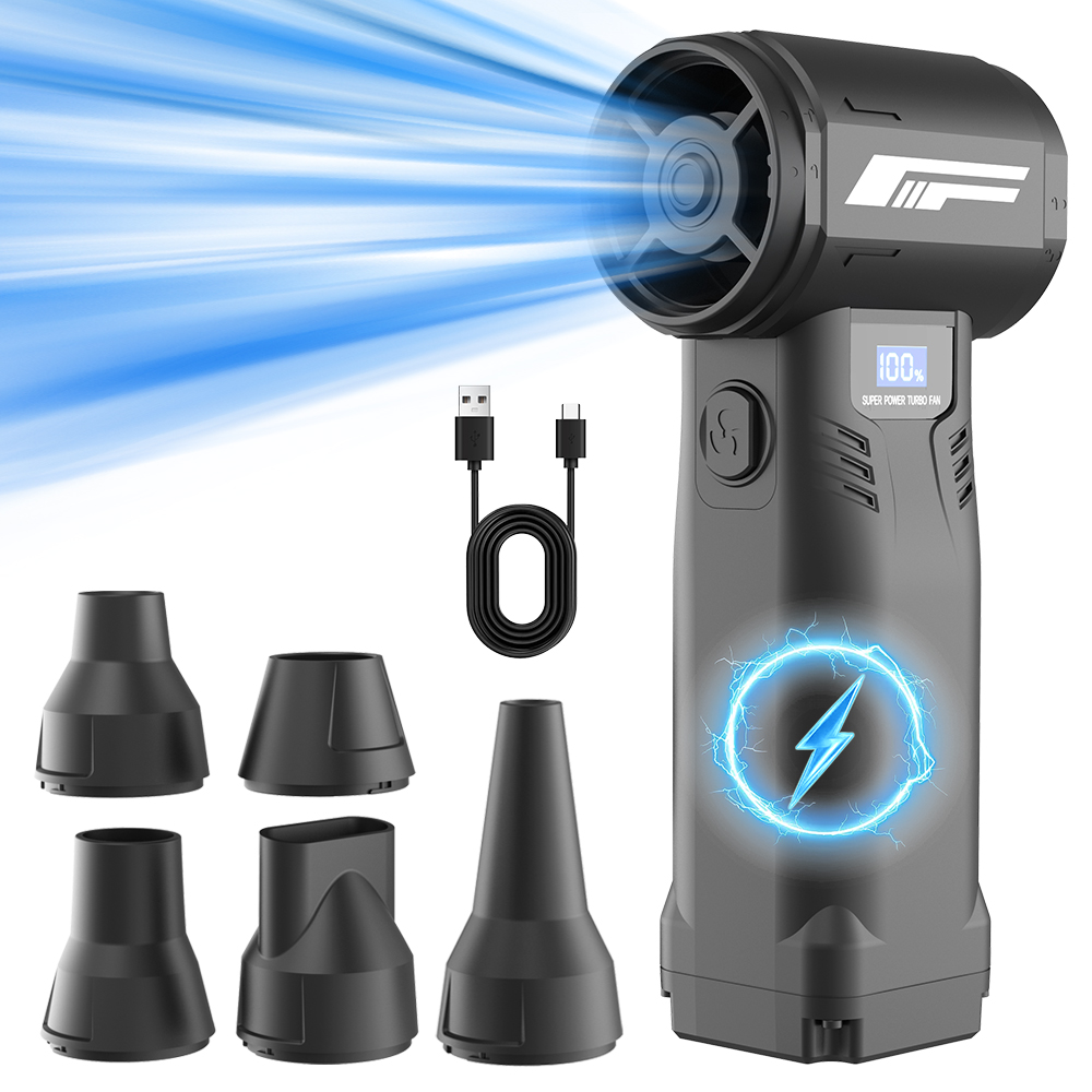 G1 Turbo Blower with 6-nozzle kit showing axial turbine design and digital display