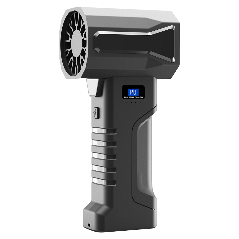 V8 Handheld Leaf Blower with digital display and ergonomic grip design showing powerful airflow output